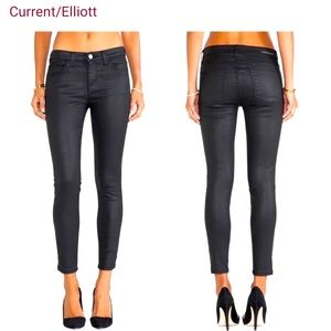 Current/Elliott stiletto zipper coated black jeans 26